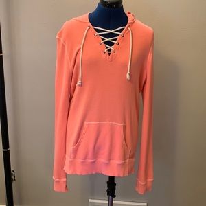 American Eagle Lace Up V-Neck Pullover Peach Sweatshirt Hoodie